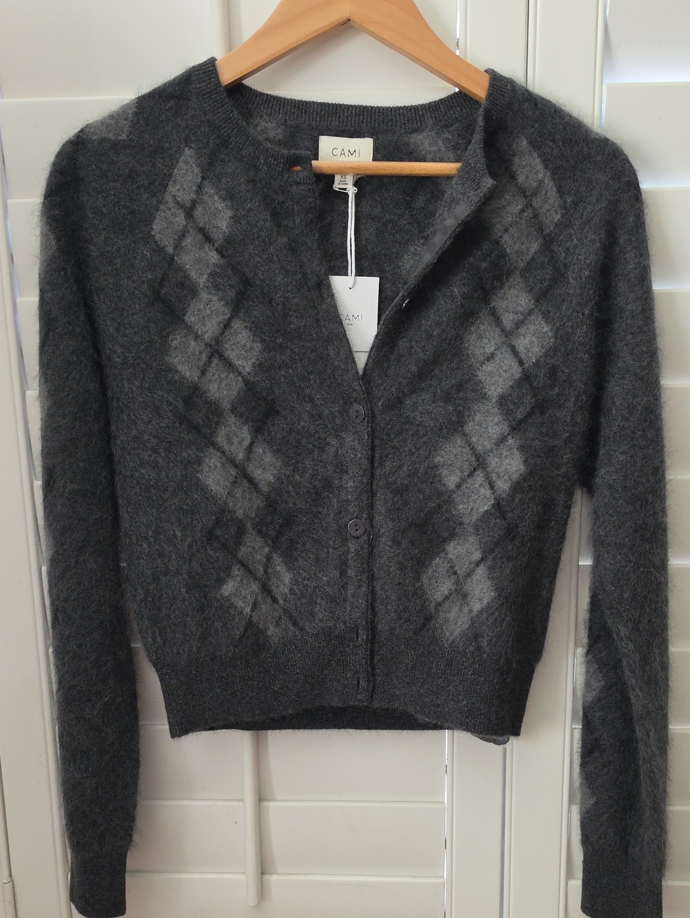 NWT CAMI NYC Charcoal Argyle Button-Front Women's Sweater Cashmere Cardigan - Picture 7 of 10